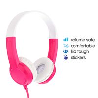 BuddyPhones Discover | Kids Headphones | Non-Foldable, Durable, Comfortable | Kids Safe Volume Limiting | Built in Audio Splitter | Pink