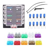 10 Way Blade Fuse Holder Box Automotive Circuit Standard Fuse Block Cover Kit Assortment DC 32V for Auto Car Truck Boat ATC ATO with 10 Blade Fuse & 10 Terminals