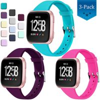 Wepro Bands Compatible with Fitbit Versa SmartWatch, Versa 2 and Vesra Lite SE Watch, Large, Soft Silicone Slim Band Replacement Wristband Straps for Women Men, 3-Pack, Teal Plum Rose Pink