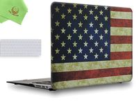 UESWILL 2in1 Rubberized Unique Pattern Solid Hard Shell Case with Clear Keyboard Cover for MacBook Air 11 inch (Models: A1370/A1465) + Microfibre Cleaning Cloth,US Flag