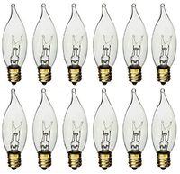 Pack of 12 25 Watt CFC Clear Flame Shaped Incandescent Light Bulb, Candelabra Base