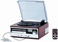 TechPlay ODC26WD 3 Speed Retro Classic Turntable W/ CD Plaer, MP3, Am/FM Radio, SD and USB Slots. Builtin Stereo Speakers and Remote Control