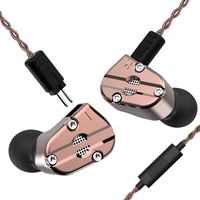 RevoNext QT5 in Ear Monitor, Noise-Isolating Dual Driver 1DD+1BA Balanced Armature with Dynamic Heavy Metal Shell Deep Bass Wired Earbuds with Detachable Cables(coppery-Mic)
