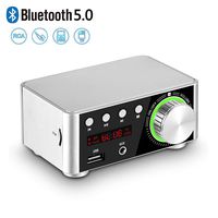 Bluetooth 5.0 Power Amplifier Wireless Audio Receiver with DC Adapter, Stereo Hi-Fi Digital Amp 2 Channel 50W+50W with RCA/AUX/USB/BT 5.0/TF Card inputs for Phone PC Tablet TV(Silver)