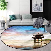 RUGSMAT Ancient China Dining Room Home Bedroom Carpet Floor Mat,Pavilion by The Sea Protect Floors While Securing Rug Making Vacuuming Round-71