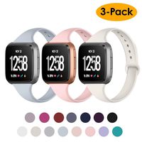 NANW Silicone Bands Compatible with Fitbit Versa/Versa 2 / Versa Lite Edition, Narrow Slim Soft Replacement Wristband Waterproof Accessories Sport Band for Versa Women Men, 3-Pack, Large Small
