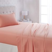 AmazonBasics Lightweight Super Soft Easy Care Microfiber Sheet Set with 16" Deep Pockets - Twin, Peachy Coral