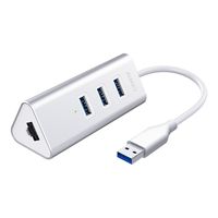 AUKEY USB Ethernet Hub with Gigabit Ethernet Port and 3 USB 3.0 Ports for Data Transfer, Aluminum Ethernet Adapter for Mac, Laptop (Silver)
