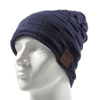 MUIFA Wireless Headset Music Hat, Knit Winter Warm Beanie Headphone w/Built-in Microphone for Hands-Free Calling - Dark Blue