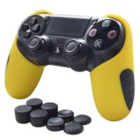 Skin Compatible for PS4 Controller Pandaren Soft Silicone Thicker Half Skin Cover Grip for PS4 /Slim/PRO Controller (Darkyellow Skin X 1 + Thumb Grip X 2)