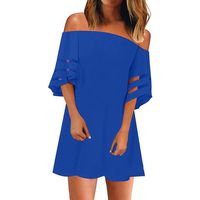 Londony Striped Off Shoulder Shirt Tie Knot Casual Tops, Women's Mesh Panel Blouse 3/4 Bell Sleeve Loose Top Shirt Blue