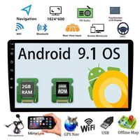 Android 9.1 Double Din 10.1" Car Stereo, 2G+16G 2.5D HD Capacitive Touch Screen Car Radio, Support GPS Navigation Rear View Camera&Android iOS Mirror Link Dual USB Input+ Offline Map+Microphone