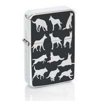 German Shepherd At Play Windproof Flip Top Silver Lighter