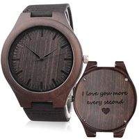 KOSTING Wood Watches for Men Black Leather Strap Wristwatches Genuine Leather Band with Gift Box - I Love You More Every Second - Personalized Gifts for Men Husband Gift Anniversary Gift