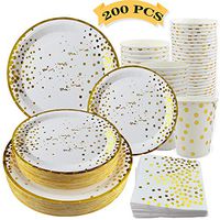 Gold Party Supplies Paper Plates - Disposable Paper Dinnerware Set 50 Dinner Plates 50 Dessert Plates 50 9oz Cups 50 Napkins for Baby Shower Wedding Birthday Christmas Decorations-200PCS(white)