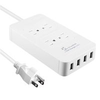 USB Power Strip, Surge Protector 4 Outlet and 4 USB Port Charger 6ft Extension Power Cord 2500W 100-240V Portable USB Strip for Travel, Phone, Computer (White)