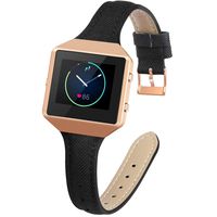 YiJYi Slim Woven Leather Bands Compatible with Fitbit Blaze,Chic Canvas Fabric Band Plus Soft Leather Lining Replacement Strap Wristband (Black/Rose Gold Frame)