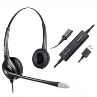 USB Plug Corded Headphone Call Center Comfort Noise Cancelling Headset with Adjustable Mic, Mute Volume Control for Calls on Laptops PCs Computers - Binaural
