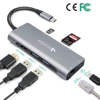 USB C HUB, VICOODA 7-in-1 Type c Hub, Multiport Adapter - 60W PD Charging, 2USB 3.0 Port, 4K HDMI, Micro SD, SD, 1000M Ethernet Port, Support Windows7/8/8.1/10, macOS X V10.01 and Above - Metal Gray