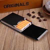 Tiptiper Cigarette Box, PU Leather Cigarettes Case Classical Metal Cigarette Tobacco Box Smoking Gift(Black)
