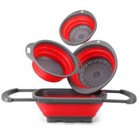Glotoch Colander Silicone Collapsible Colander Set of 4-Includes 1pc 6 Quart Over the Sink Colander, 2pc 4 Quart and 1pc 2 Quart Round foldable colander Strainer.Dishwasher-Safe Red