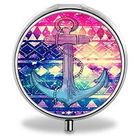 IMLONE Pill Organizer, Customized Anchor Tribal Ethnic Pattern Pill Boxes with 3 Components Metal Pill Container for Purse