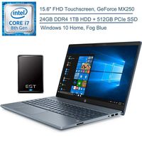 2020 HP Pavilion 15.6" FHD Touchscreen Laptop Computer, 8th Gen Intel Quad-Core i7-8565U, 24GB DDR4 RAM, 1TB HDD + 512GB PCIe SSD, NVIDIA GeForce MX250, Blue, Windows 10+ EST 500GB External Hard Drive