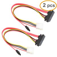 LIANSHU 2Pack SATA(7+15) Pin Female to SATA7Pin +Molex4Pin HSG Power Combo Cable ((SATA22Pin to Data+Power) (11Inches)