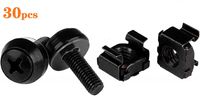 HTCELLE M6 x 16mm Rack Mount Cage Nuts (30Pack) for Mounting Screws and Square Insert Nuts for Server Rack,Cabinet,Routers - Black