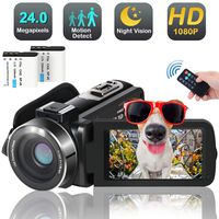 HD Video Camera Camcorder,Full HD 1080p 30FPS 24MP Digital YouTube Vlog Camera Video with LED Fill Light Pause Time Lapse Function 2 Batteries Free HDMI Cable Support External Microphone
