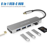USB C Hub, 6 in 1 Multi Port Type C Adaptor, Type C Combo Hub(Thunderbolt 3) with SD/Micro Card Reader, 3 USB 3.0 Ports, USB-C Female Charging Port for MacBook, iMac and More