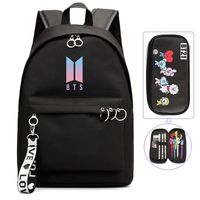 Cianowegy Kpop BTS Backpack, Bangtan Boys Daypack Laptop Bag College School Bookbag with 1PCS Large Capacity Pencil Case, Nice Gift for BTS Kids ARMY(Black: BTS1)