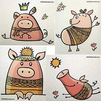 Mixed Cute Pigs Set of 4 Cloths Swedish Dishcloths (one of Each Design) | ECO Friendly Sponge Cloth | Paper Towel Replacement