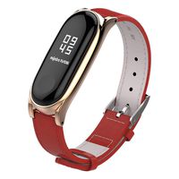 MIJOBS Compatible Xiaomi Mi Band 3, Genuine Leather Replacement Strap Breathable Wristband with Metal Frame Bracelet Accessories for Xiaomi Mi Band 4 Smart Watch Bracelet Wristband (Red and Rose Gold)