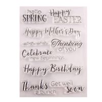 Hello Spring Happy Easter Mother's Day Happy Birthday Celebrate Sentiments Greetings Clear Stamps for Cards Making Decoration Clear Stamps or Scrapbooking Paper Craft Tools