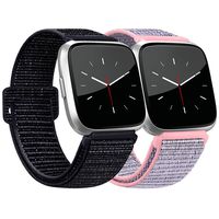 AK Bands Compatible with Fitbit Versa, Soft Replacement Wristband Sport Loop with Fastener Adjustable Closure for Fitbit Versa Lite Women Men (004 Black Sand/Pink Sand, 5.5" - 9.4")