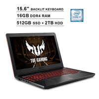 Asus 2019 FX504 15.6 Inch FHD TUF Gaming Laptop (Intel 6-Core i7-8750H up to 4.1 GHz, 16GB RAM, 512GB SSD + 2TB HDD, GeForce GTX 1050 Ti, Backlit Keyboard, WiFi, Bluetooth, HDMI, Windows 10)