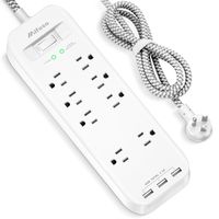 8 Outlets Power Strip, Surge Protector with 3 Smart USB 5V/3.1A,5 Ft Braided Extension Cord, Widely Spaced Outlet, Wall Mountable with Flat Plug for TV Smartphone Tablets Home Office,1875W, 900 Joules