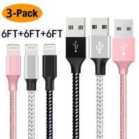 ANLOER Phone Cable, 3Pack 6ft Extra Long Nylon Braided USB Cable Syncing Charging Cord Compatible with iPhone Charger X iPhone 8 8 Plus 7 7 Plus 6s 6s Plus 6 6 Plus iPad iPod Nano (Assorted Color)