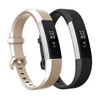 Fundro Replacement Bands Compatible with Fitbit Alta Bands and Alta HR Band, Newest Sport Strap Wristband with Secure Buckle for Women Men Boys Girls, 2- Pack (Black+Champagne, Large)