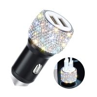 Dual USB Car Charger,SAVORI Car Adapter Bling Bling Rhinestones Crystal Car Decorations for Fast Charging Car Decors for iPhone Xs Max X Plus, iPad Pro/Mini, Samsung (Bling White)
