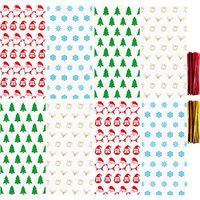 Aneco 200 Pieces Christmas Cellophane Candy Bags Christmas Candy Cookie Bags 4 Different Styles Candy Bags Cookie Treat Bags with Twist Ties for Christmas Party Gift Supplies (Color A)