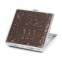 Egyptian Pattern Leather Metal Cigarette Case Holder Box Holds 20 Cigarettes (Bronze)
