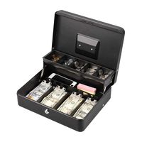 LIANTRAL Cash Box, Large Size Money Box with Lock and 5 Compartment Tray, 4 Spring-Loaded Clips for Bill(11.8" x 9.5" x 3.5"), Black