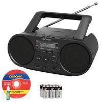 Sony Portable Full Range Stereo Boombox Sound System with MP3 CD Player, AM/FM Radio, 30 Presets, USB Input, Headphone & AUX Jack + DB Sonic CD Head Cleaner & Batteries