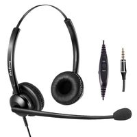 Cell Phone Headset with Noise Canceling Mic with in-line Volume Control and Mic Mute 3.5mm Headset Over The Head for Apple iPhone Samsung BlackBerry and Most Other Androids Mobiles
