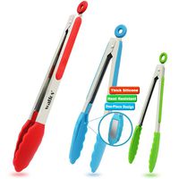 Walfos Heat Resistant Cooking Tongs with Silicone Tip, Premium Sturdy 12-inch ，9-inch and 7-inch Thick Stainless-Steel Locking Kitchen Tongs for Cooking, Barbecue, Salad, Grilling, Frying, Set of 3