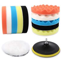 Coceca 12pcs 7 Inches Buffing and Polishing Pad, Drill Polishing Pads kit Car Including 10 Sponge Pads and 1 Woolen Buffer with 1 Drill Adapter