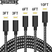 iPhone Charger Cable SHARLLEN MFi Certified iPhone Lightning Cable 5Pack 3/6/10FT Long Nylon Braided USB iPhone Data Cable Wire Fast Charging Cord Compatible iPhone11/XS/XR/X/8/7/6/iPad (Black White)