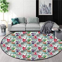 RUGSMAT Leaf Area Rugs Ring 3D Non-Slip Rug,Pua Kala Creeper Hibiscus Non-Skid Bath Mat Living Room/Bedroom Carpet Round-51